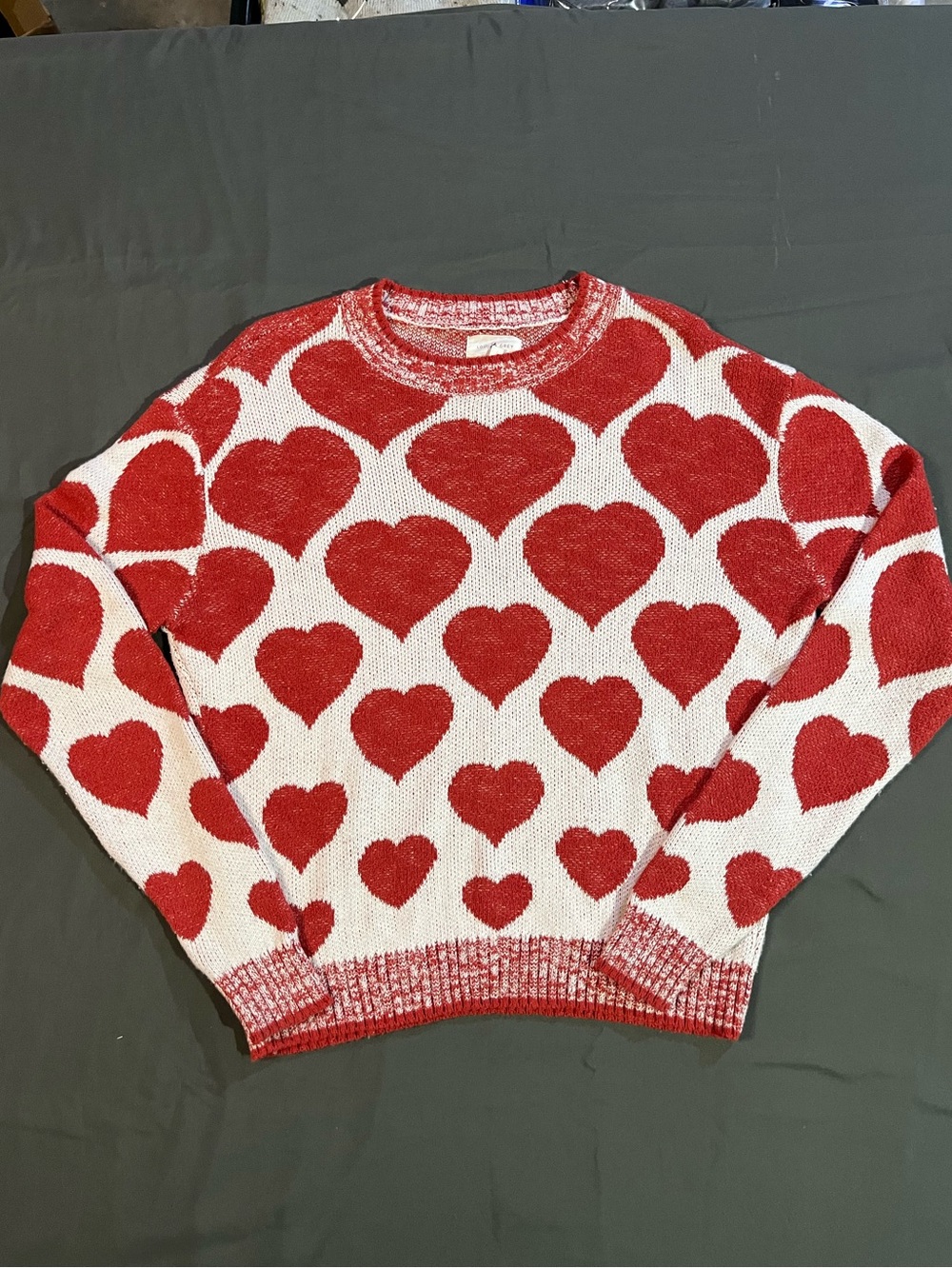 "Heart You" Crewneck Sweater, Lou & Grey, Red/White, Sz XS